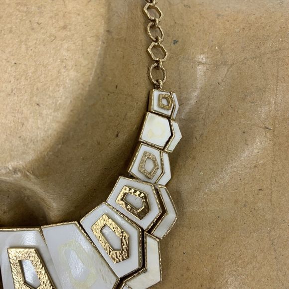 Akola Gold Tone & Bone Hexagon Bib Necklace *AS IS* - Picture 10 of 10